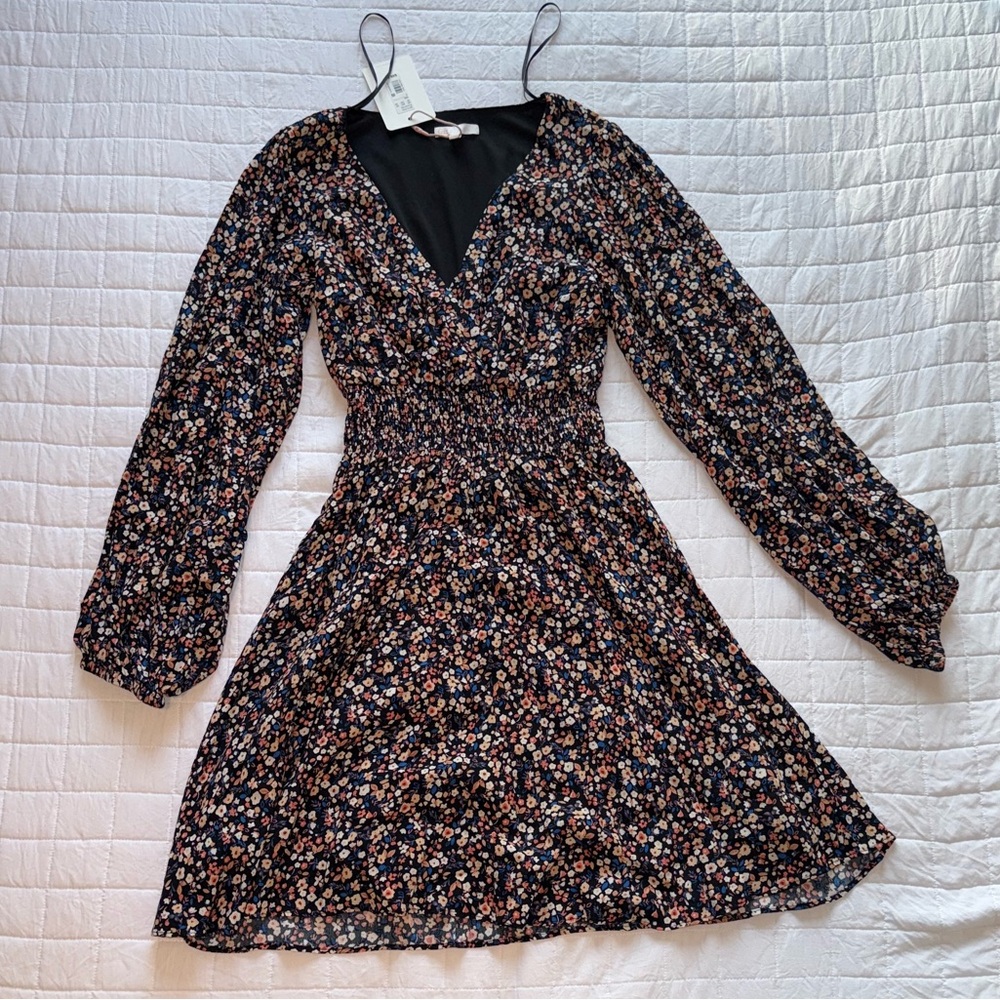 Gianni Bini Black Floral Long Sleeve Dress